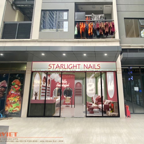 Mặt tiền tiệm nail Mặt bằng phân chia công năng tiệm nail Starlight Nails